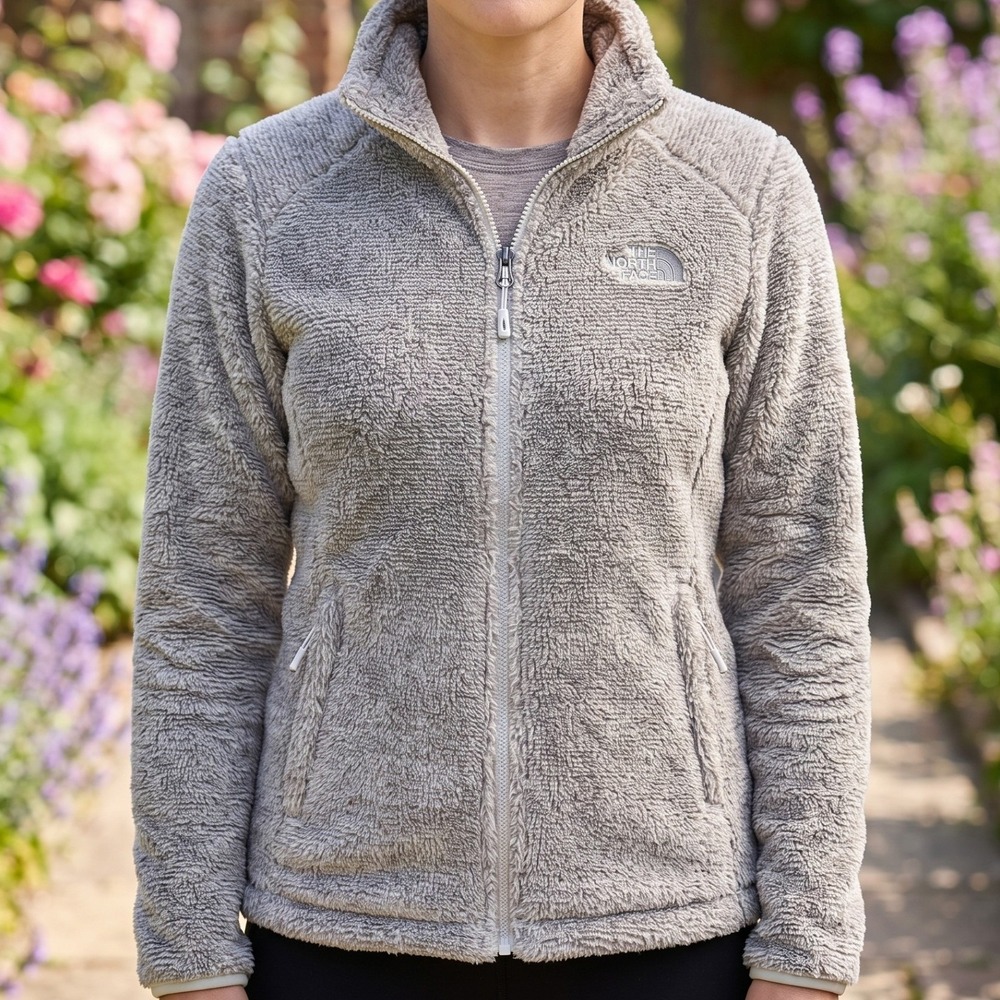 The North Face Osito Full Zip Fleece Jacket Taupe Beige Mock Neck Womens XS